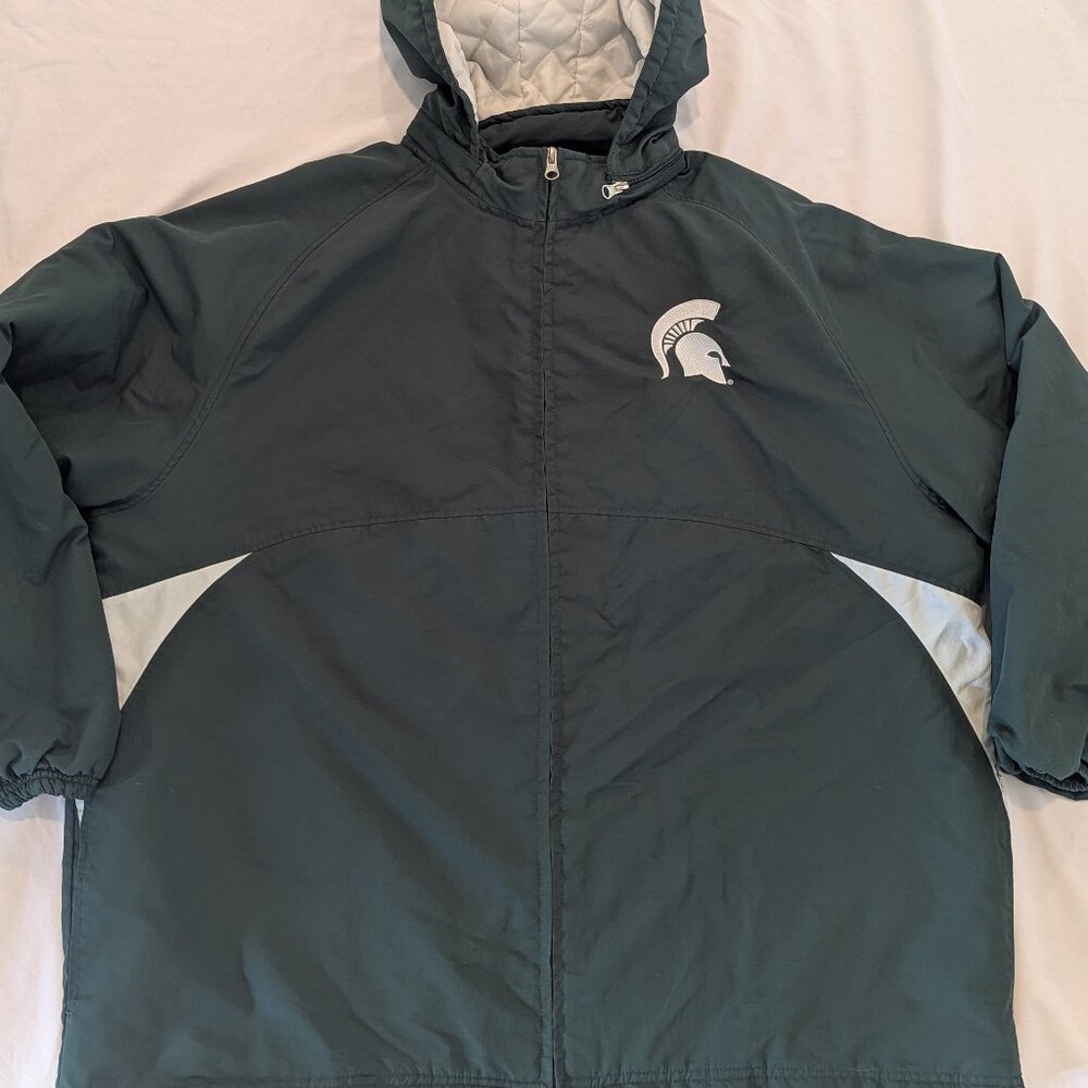 VTG Michigan State Spartans Full Zip Puffer Jacket Sz XL Pro Edge Green MSU